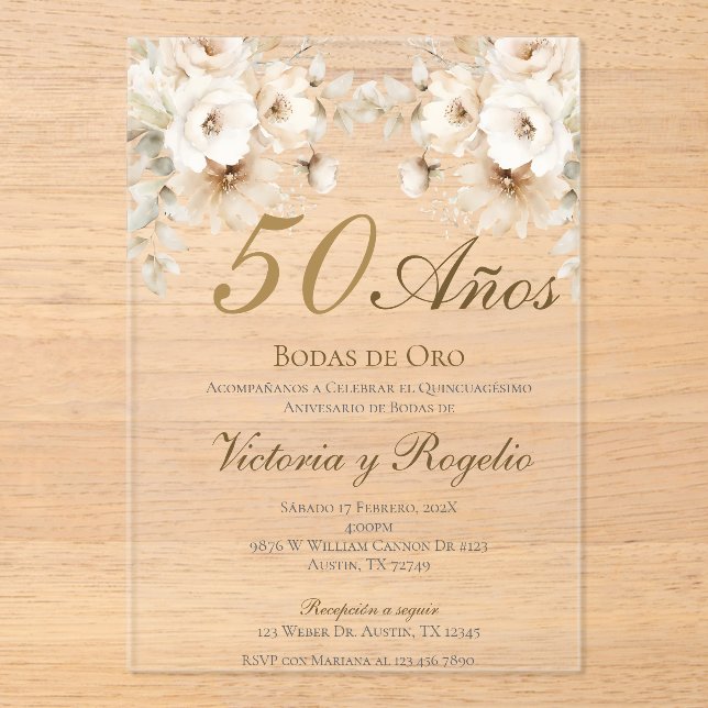 Invitaciones Acrílicas 50th Wedding Anniversary Acrylic Invitation (Anverso)
