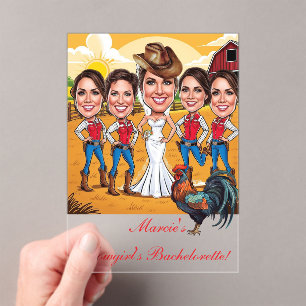 Invitaciones Acrílicas 5 Caricaturas rusas de vaca Bachelorette