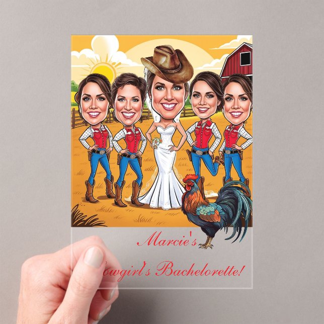 Invitaciones Acrílicas 5 Caricaturas rusas de vaca Bachelorette (Insitu (portátil))