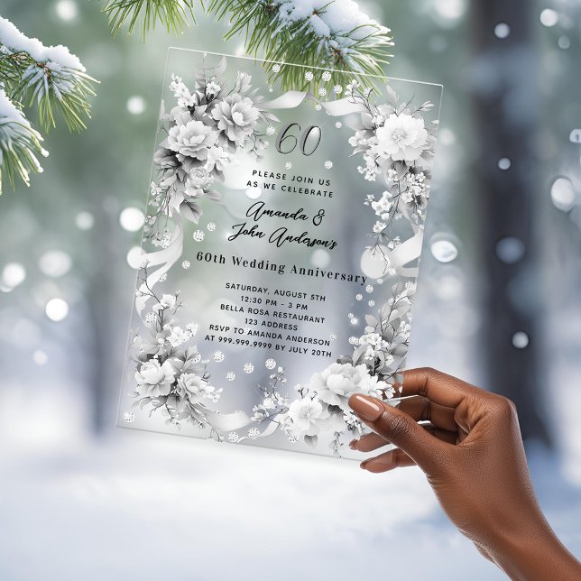 Invitaciones Acrílicas 60.º aniversario de boda de florales de diamante c (Subido por el creador)