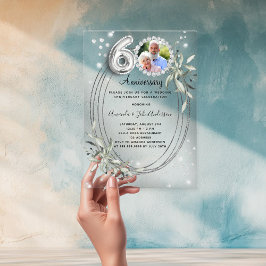 Invitaciones Acrílicas 60.º aniversario de bodas diamantes de plata