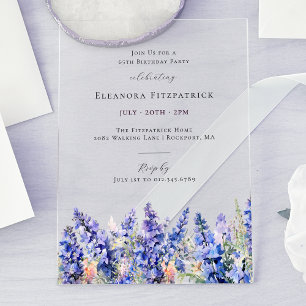 Invitaciones Acrílicas 65.º cumpleaños Flor de Nacimiento Azul
