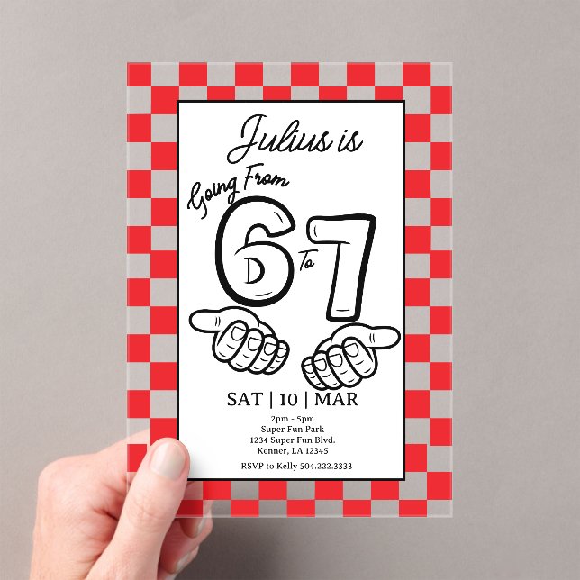 Invitaciones Acrílicas 6 7 Meme Birthday Black Checkerboard Invitation (Insitu (portátil))