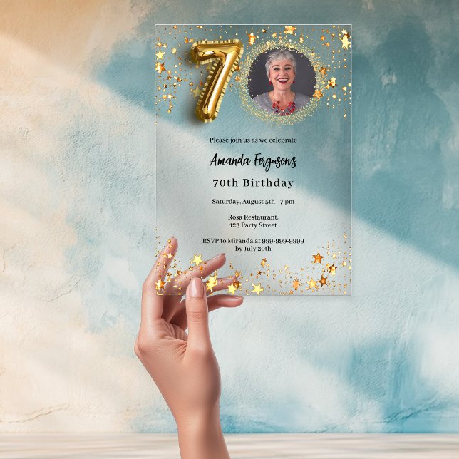 Invitaciones Acrílicas 70 años de fama de oro estrellas claras (Subido por el creador)