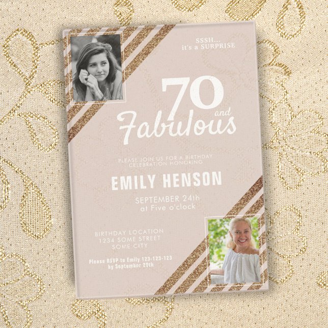 Invitaciones Acrílicas 70 y Fabulous Gold Purpurina 2 Photo 70th Birthday (Subido por el creador)