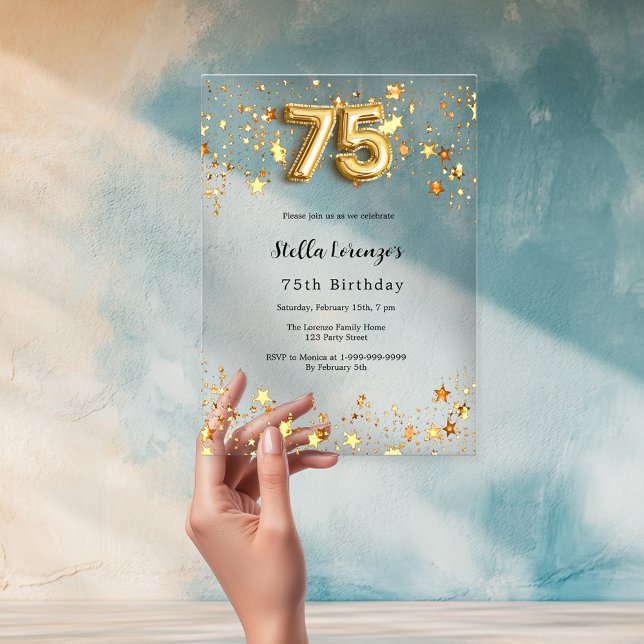 Invitaciones Acrílicas 75 años de oro estrellas de claro (Subido por el creador)