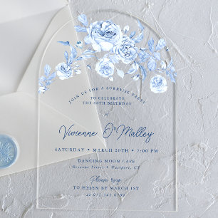Invitaciones Acrílicas 80.ª Fiesta de la sorpresa de cumpleaños Arco flor