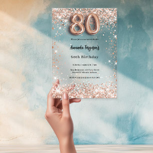 Invitaciones Acrílicas 80.º rosa fiesta de oro claro