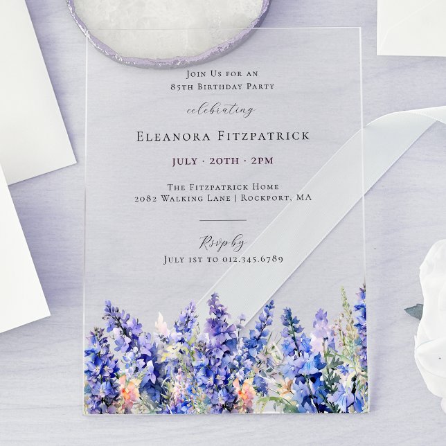 Invitaciones Acrílicas 85.º cumpleaños Flor de Nacimiento Azul (Subido por el creador)