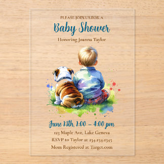 Invitaciones Acrílicas A Baby Boy and his English Bulldog | Baby Shower