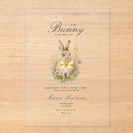 Invitaciones Acrílicas A cute little Floral Bunny Yellow Bow Baby Shower