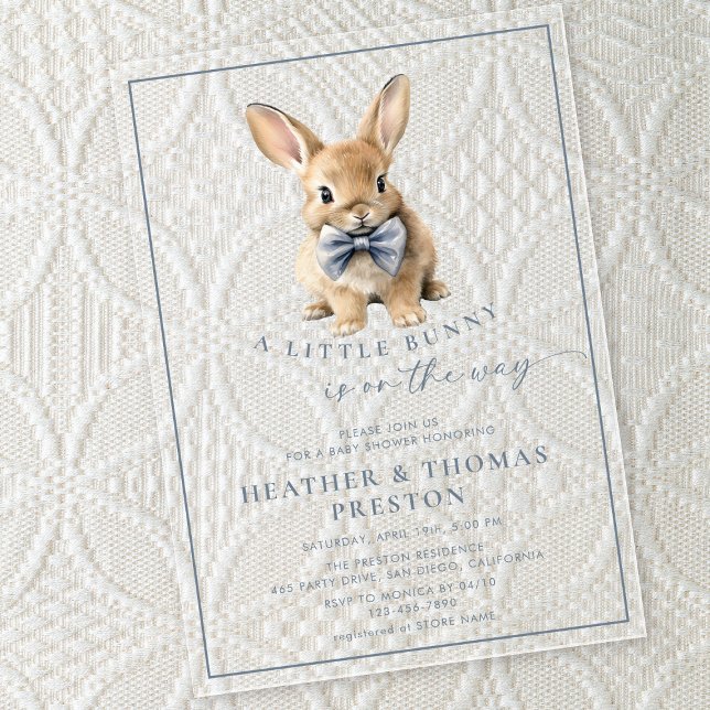 Invitaciones Acrílicas A Little Bunny Elegant Slate Blue Baby Shower (Subido por el creador)