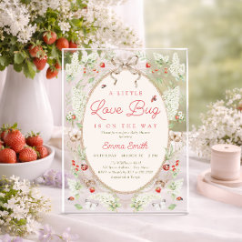 Invitaciones Acrílicas A Little Love Bug Strawberry Floral Baby Shower 