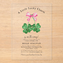 Invitaciones Acrílicas A Little Lucky Charm Shamrock Coquette Bow