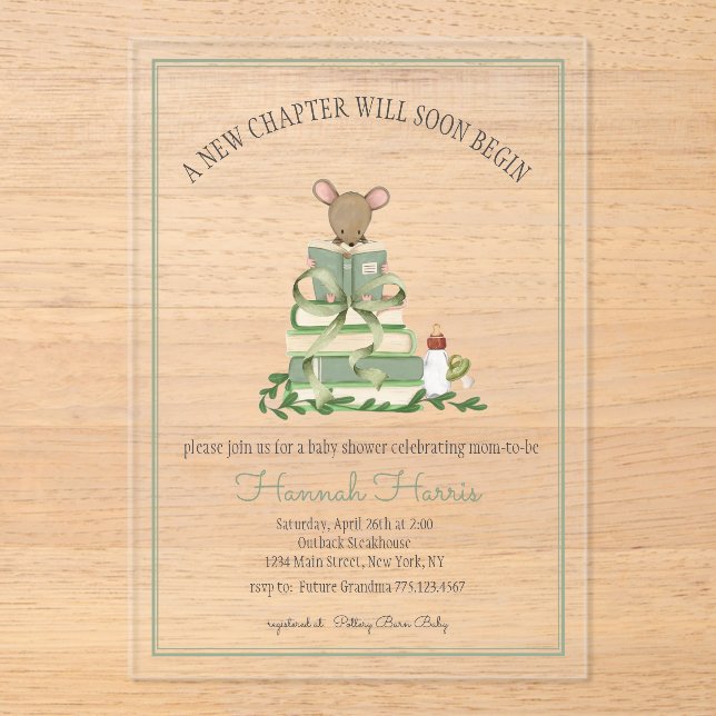 Invitaciones Acrílicas A New Chapter Acrylic Baby Shower Invitation (Anverso)