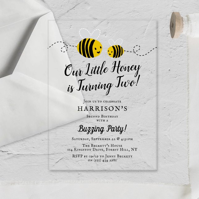 Invitaciones Acrílicas Abeja Dulce Cumpleaños 2 (Subido por el creador)