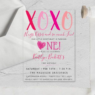 Invitaciones Acrílicas Abrazos y Besos (XOXO) Día de San Valentín Cumplea