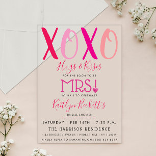 Invitaciones Acrílicas Abrazos y Besos (XOXO) Día de San Valentín Despedi