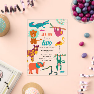 Invitaciones Acrílicas Abstracto colorido lindo Animales Niños Fiesta de