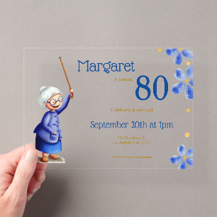 Invitaciones Acrílicas Abuela Linda Cumple 80 Años Acuarela Floral