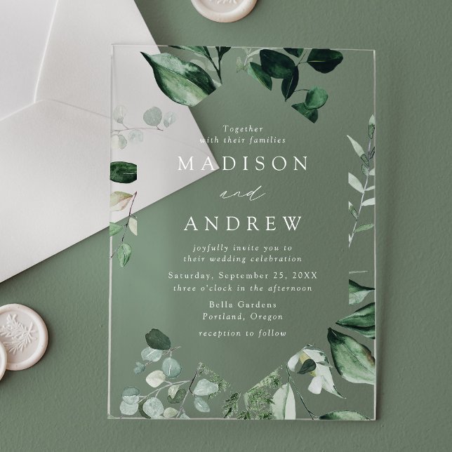 Invitaciones Acrílicas Abundant Greenery Geométrico Frame Boda (Subido por el creador)