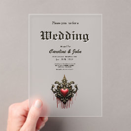 Invitaciones Acrílicas Acentos dorados, rosas rojas y un corazón: