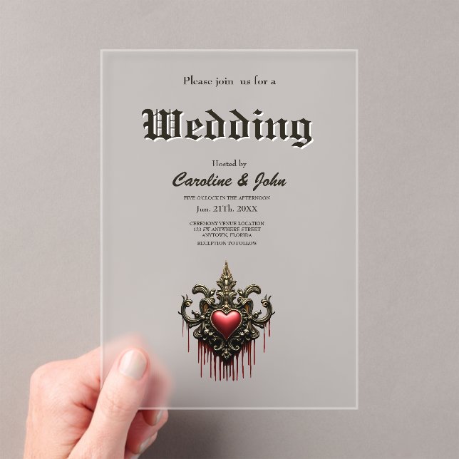 Invitaciones Acrílicas Acentos dorados, rosas rojas y un corazón: (Insitu (portátil))