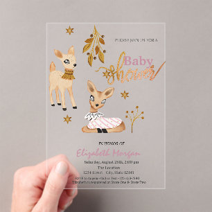 Invitaciones Acrílicas Acrarela Ciervo Bebé Rosa Baby Shower