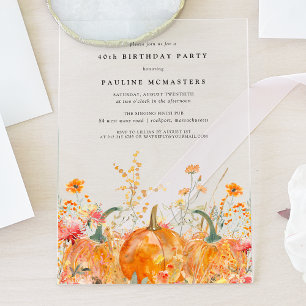 Invitaciones Acrílicas ACRÍLICO 40 Aniversario de la Caída Calabaza Flor 