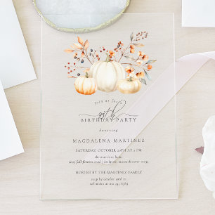 Invitaciones Acrílicas ACRÍLICO 95º cumpleaños Hojas de calabaza blanca d