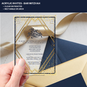 Invitaciones Acrílicas ACRÍLICO BAR MITZVAH Moderno Navy Gold Clásico