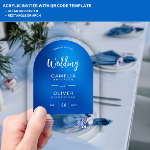 Invitaciones Acrílicas ACRÍLICO BODA cielo azul Ombre QR Código RSVP