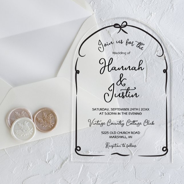 Invitaciones Acrílicas Acrílico boda moderno y de moda dibujado a mano (Subido por el creador)