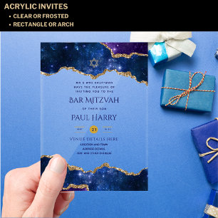 Invitaciones Acrílicas Acrílico Claro BAR MITZVAH Galaxia Noche Estrellad