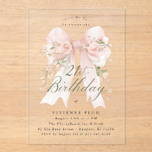 Invitaciones Acrílicas ACRÍLICO CLARO Cumpleaños 21 Rosa Arco Floral Rosa