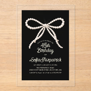 Invitaciones Acrílicas ACRÍLICO CLARO Cumpleaños 45 negro Blanco Perla Ar