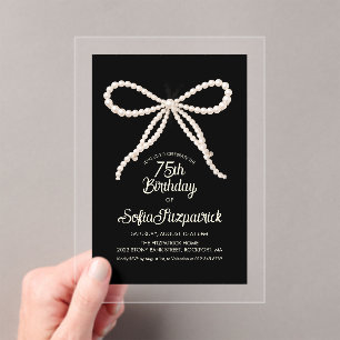 Invitaciones Acrílicas ACRÍLICO CLARO Cumpleaños 75 negro blanco Perla Ar