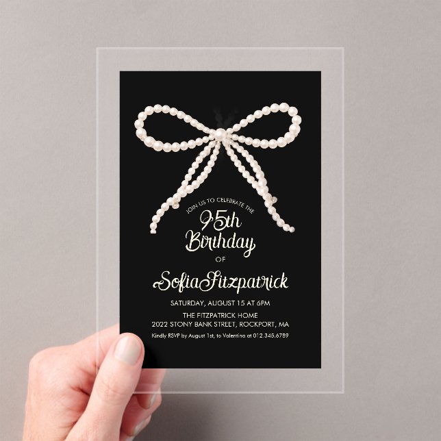 Invitaciones Acrílicas ACRÍLICO CLARO Cumpleaños 95 Negro Blanco Perla Ar (Insitu (portátil))