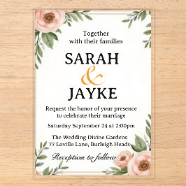Invitaciones Acrílicas Acrílico Floral Acuarela Colorido Personalizable