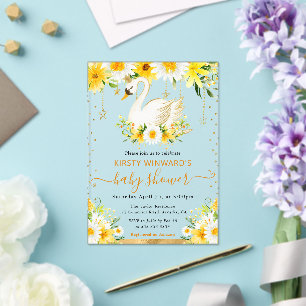Invitaciones Acrílicas Acrílico Flores Amarillas Cisne Cumpleaños Infanti