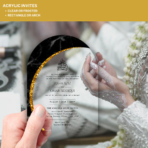 Invitaciones Acrílicas ACRÍLICO NIKAH WALIMA BlackGold Elegante islámico