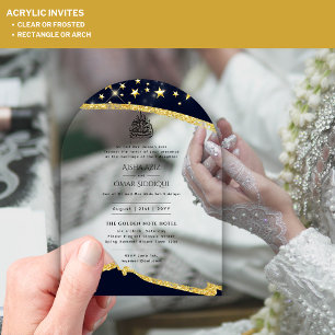 Invitaciones Acrílicas ACRÍLICO NIKAH WALIMA BlackGold Elegante islámico
