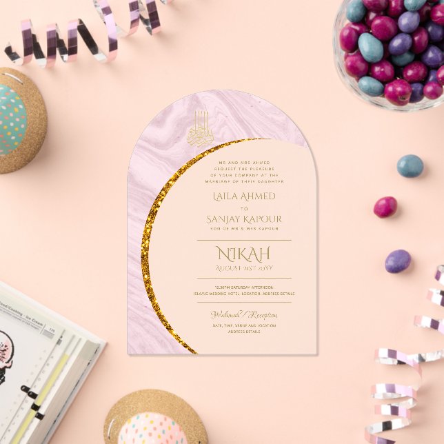 Invitaciones Acrílicas ACRÍLICO NIKAH WALIMA Gold Textos Elegante Islámic (Insitu (Celebración))