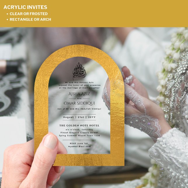 Invitaciones Acrílicas ACRÍLICO NIKAH WALIMA Invitó al elegante oro islám (Subido por el creador)