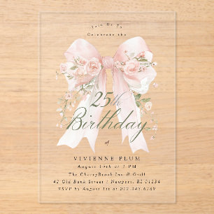 Invitaciones Acrílicas ACRÍLICO TRANSPARENTE Cumpleaños 25 Cumpleaños Laz