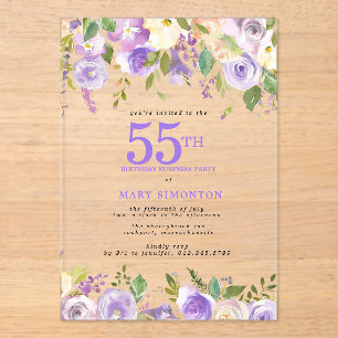 Invitaciones Acrílicas ACRÍLICO TRANSPARENTE SORPRESA Cumpleaños 55 Flora