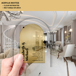 Invitaciones Acrílicas Acrylíc Art Deco Moderno Minimalista Dorado Negro