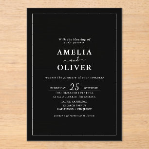 Invitaciones Acrílicas Acrylic Atemporal Elegante Negro y Blanco Minimali
