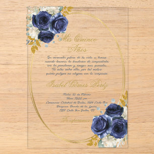 Invitaciones Acrílicas Acrylic Azul marino Quinceañera española