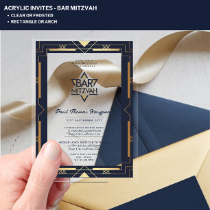 Invitaciones Acrílicas Acrylic BAR MITZVAH Azul Marino Dorado Moderno Cla